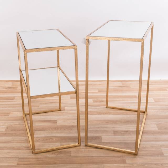 Gin Shu Gold Gilt Leaf Parisienne Rectangular Glass Tables, Set Of Two, Side Tables, Nest Living Room, Lux Design, Contemporary - image 1