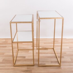 Gin Shu Gold Gilt Leaf Parisienne Rectangular Glass Tables, Set Of Two, Side Tables, Nest Living Room, Lux Design, Contemporary - thumbnail 2