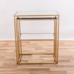 Gin Shu Gold Gilt Leaf Parisienne Rectangular Glass Tables, Set Of Two, Side Tables, Nest Living Room, Lux Design, Contemporary - thumbnail 3