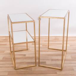 Gin Shu Gold Gilt Leaf Parisienne Rectangular Glass Tables, Set Of Two, Side Tables, Nest Living Room, Lux Design, Contemporary - thumbnail 1