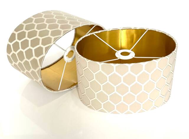 New Luxury High Quality Off White Geometric Pattern Silk Fabric Lamp Shade Oval Shape Oval With Metallic Lining - image 1