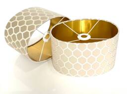 New Luxury High Quality Off White Geometric Pattern Silk Fabric Lamp Shade Oval Shape Oval With Metallic Lining