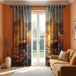 Sailboat Sunset Curtains, Nautical Window Panels With Vibrant Ocean Scene, Coastal Wall Art Drape, Sailing Boat Home Decor For Beach House - thumbnail 3