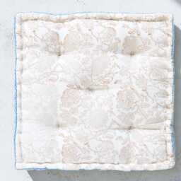 Pink Cotton Floor Cushion Hand-Block Printed Indian Pillow, Reversible Floral Design - thumbnail 4