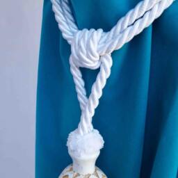 Elegant White Curtain Drapery Decorative Wood/Tassel Double Rope Tieback Handmade Chair Decor/Window Treatment Single Drape Holding/Holdback - thumbnail 3