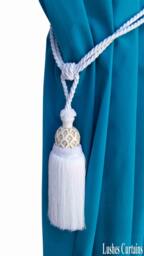 Elegant White Curtain Drapery Decorative Wood/Tassel Double Rope Tieback Handmade Chair Decor/Window Treatment Single Drape Holding/Holdback - thumbnail 1