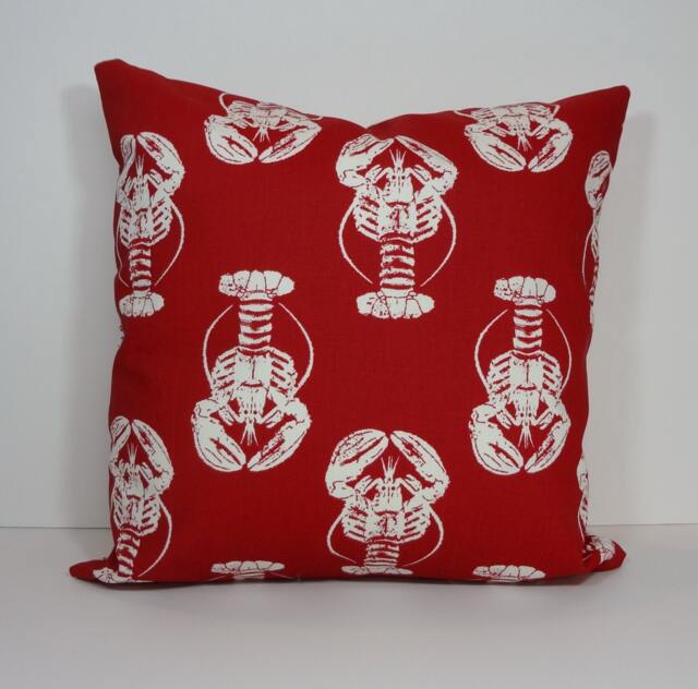 Lobster Print Pillow Cover Red & White Throw Cushion - 14 X 14 - image 1
