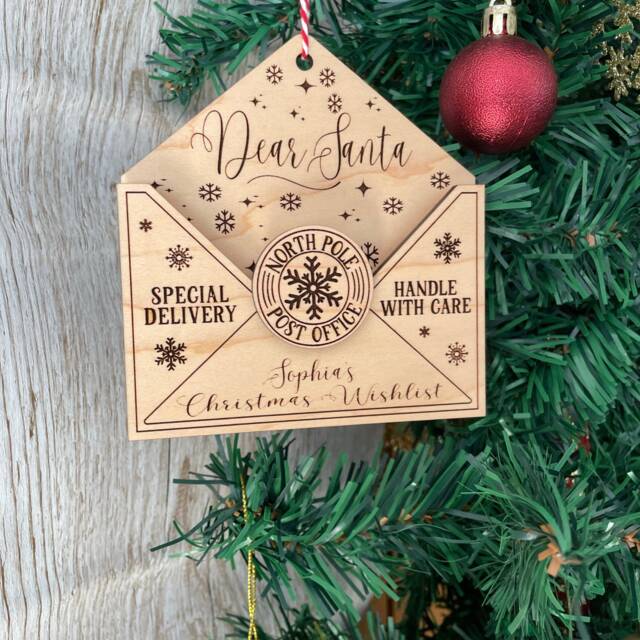Personalised Santa Wishlist Christmas Bauble, Engraved To Santa, Letter 3D Layered - Bau021 - image 1