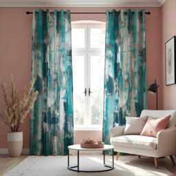 Abstract Teal Curtains, Modern Brushstroke Pattern Drapes, Contemporary Artistic Window Panels, Made To Measure Living Room Decor - thumbnail 3