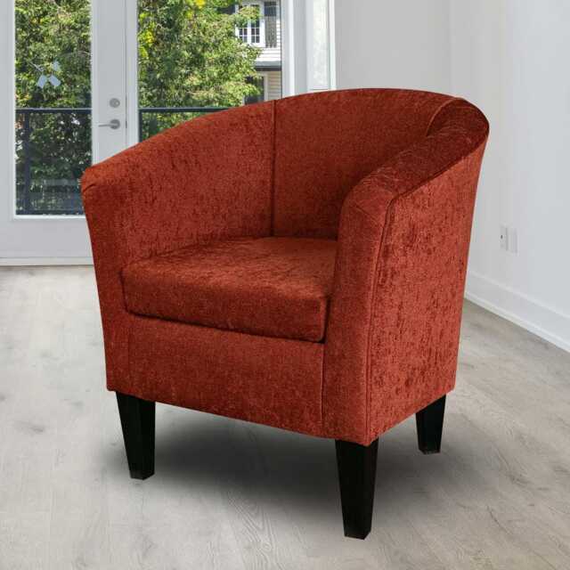 Orange Chenille Tub Chair - Handmade Upholstered Luxury Barrel Made To Order in Britain - image 1