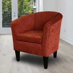 Orange Chenille Tub Chair - Handmade Upholstered Luxury Barrel Made To Order in Britain - thumbnail 1