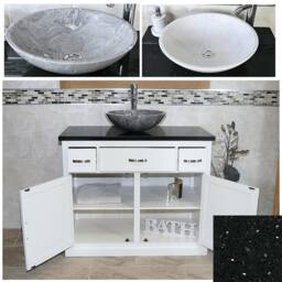 Bathroom White Vanity Unit Oak Top Cabinet Wash Stand Black Quartz Marble Stone Basin 1161Pbqsbc - thumbnail 2