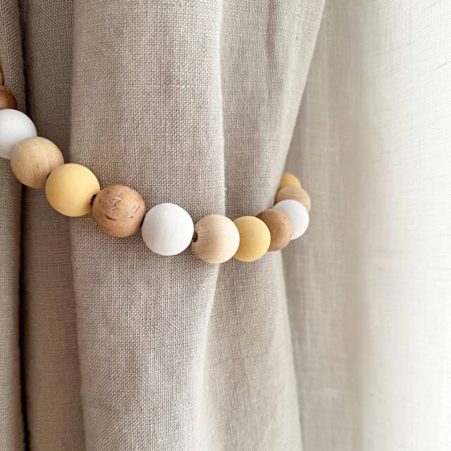 Hand Painted Wooden Bead Curtain Tiebacks Country Style Jute Twine - image 1