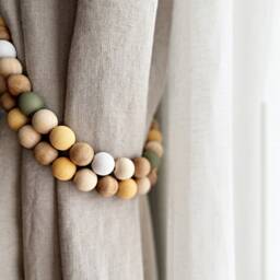 Hand Painted Wooden Bead Curtain Tiebacks Country Style Jute Twine - thumbnail 4
