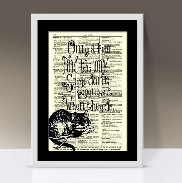 Alice in Wonderland Cheshire Cat Art Print On 1897 Dictionary Page - image 1