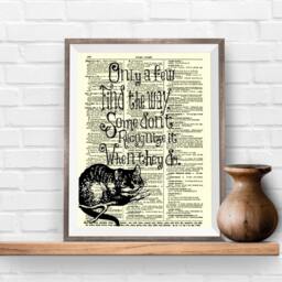 Alice in Wonderland Cheshire Cat Art Print On 1897 Dictionary Page - thumbnail 4