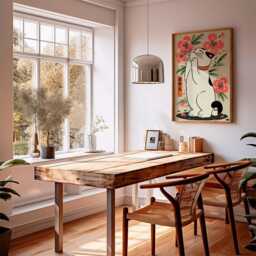 Japanese Lucky Cat Wall Art, Maneki Neko Poster With Cherry Blossoms, Traditional Zen Style Print For Calming Asian Home Decor - thumbnail 3