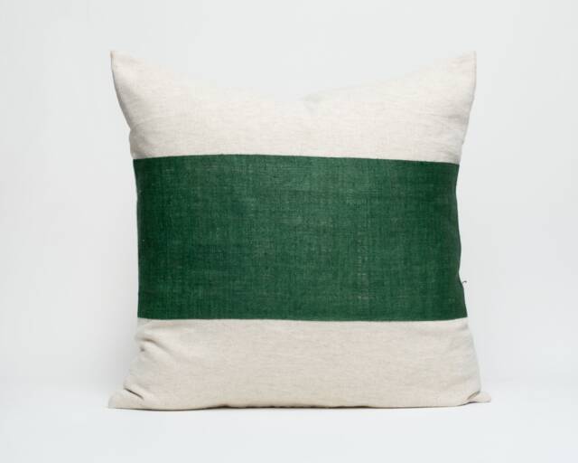 Hmong Hill Tribe Hemp Pillow - Green Striped Throw Cushion, 20x20 - image 1