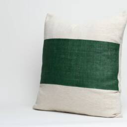 Hmong Hill Tribe Hemp Pillow - Green Striped Throw Cushion, 20x20 - thumbnail 3