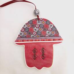 Hamsa, New Home Gift, Red Hand Of Fatima, Hamsa Wall Hanging, Hand, Blessing, Art, Good Luck Protection Amulet - thumbnail 2