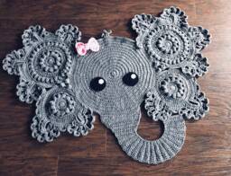 Crochet Elephant Rug Nursery Decor, Baby Photo Prop - thumbnail 1