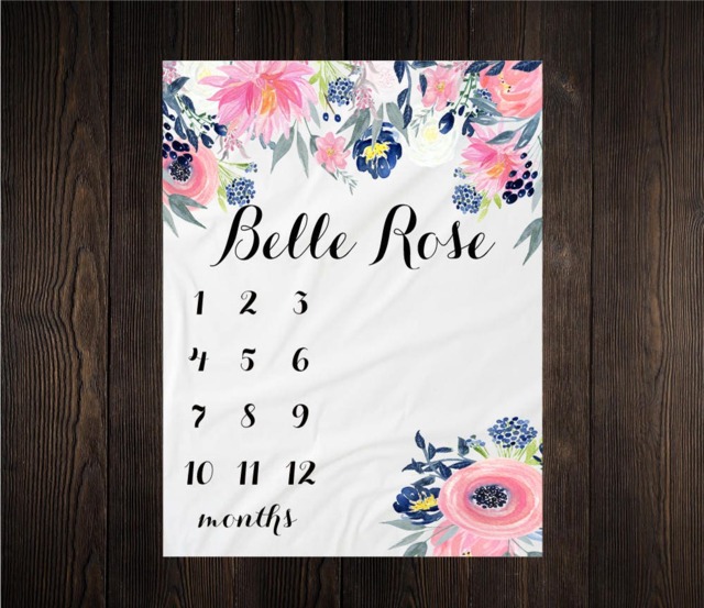 Baby Girl Milestone Blanket Month Growth Tracker Minky Fleece Custom Personalized Shower Gift Watercolor Floral Newborn - image 1