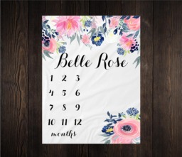 Baby Girl Milestone Blanket Month Growth Tracker Minky Fleece Custom Personalized Shower Gift Watercolor Floral Newborn - thumbnail 1