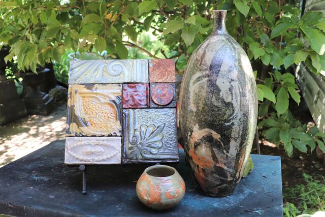 Sale Abstract Metal Collages Ooak Folk Art Ceramic Glaze Modern Rustic Collage Primitive Moroccan Tribal Ceiling Tin Southwest F.l.wright - image 1