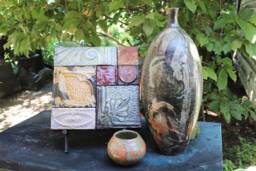 Sale Abstract Metal Collages Ooak Folk Art Ceramic Glaze Modern Rustic Collage Primitive Moroccan Tribal Ceiling Tin Southwest F.l.wright - thumbnail 1