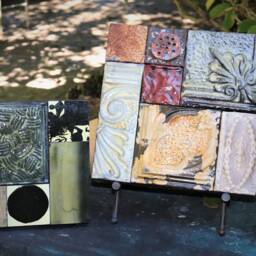 Sale Abstract Metal Collages Ooak Folk Art Ceramic Glaze Modern Rustic Collage Primitive Moroccan Tribal Ceiling Tin Southwest F.l.wright - thumbnail 2
