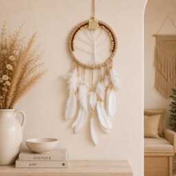 Tree Of Life Dream Catcher - Beige Boho Wall Hanging, 9 Inch - thumbnail 1