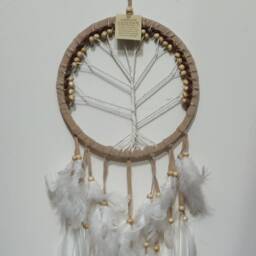 Tree Of Life Dream Catcher - Beige Boho Wall Hanging, 9 Inch - thumbnail 4