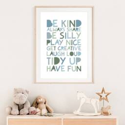 Playroom Prints, Boys Blue Nursery Be Kind Print, Wall Art, Bedroom Art - thumbnail 2