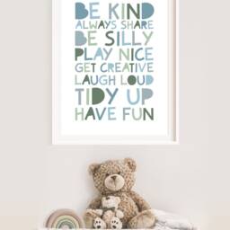 Playroom Prints, Boys Blue Nursery Be Kind Print, Wall Art, Bedroom Art - thumbnail 3