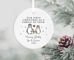 Personalised Cute Ceramic Christmas Tree Decoration - Our First As A Family Of Four Perfect Gift Idea For Present New Parents 2026 - thumbnail 1