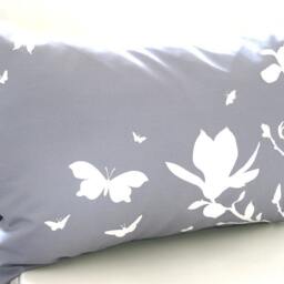 Magnolia & Butterfly Pillow Slate Gray Cotton, Navy Back - 12x18 - thumbnail 3