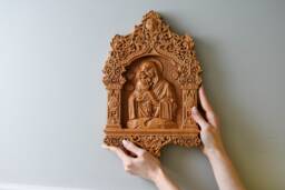 Carved Oak Virgin Mary Icon Personalized Christian Wall Decor, Xs-Xxl, Tax Free