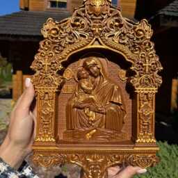 Carved Oak Virgin Mary Icon Personalized Christian Wall Decor, Xs-Xxl, Tax Free - thumbnail 4