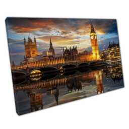 London Skyline Canvas Big Ben Sunset Over River Thames - Westminster Palace Wall Art For Home & Office - thumbnail 1