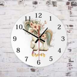 Personalised Pony Wall Clock, Floral Nursery Decor, Custom Name Kids Bedroom Clock - thumbnail 2