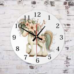 Personalised Pony Wall Clock, Floral Nursery Decor, Custom Name Kids Bedroom Clock - thumbnail 3