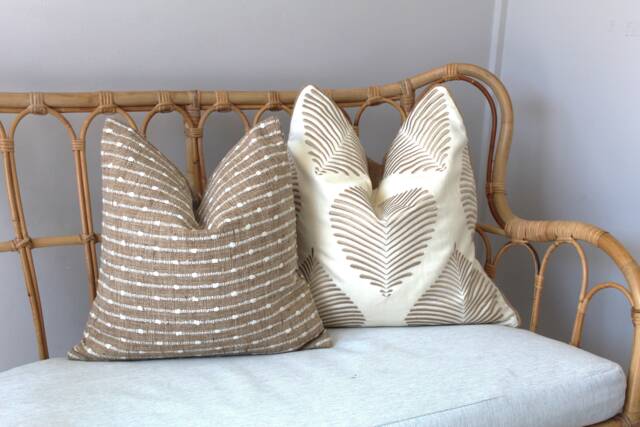 Basketweave Stripe Cushion Cover, Coastal Tan Pillow, Hamptons Decor, Australian Made, Farmhouse Style, Trendy Cushions - image 1