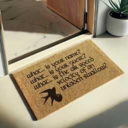 Holy Grail Doormat, Monty Python Fan Gift, None Shall Pass Entry Mat, Unladen Swallow Funny Quote Geeky Gift - thumbnail 2