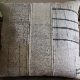 50cm - 20Inch Vintage Kilim Patchwork Cushion Cover Handwoven - Modern Assembly White Cream Grey Checks - thumbnail 2