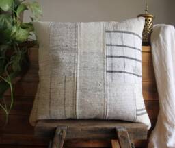50cm - 20Inch Vintage Kilim Patchwork Cushion Cover Handwoven - Modern Assembly White Cream Grey Checks - thumbnail 1