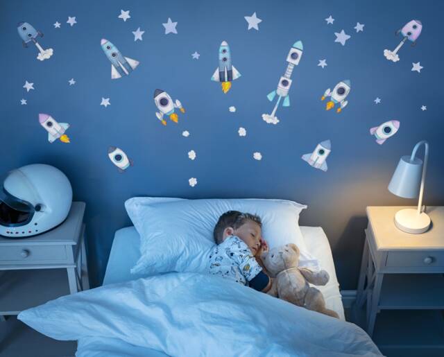 Space Rocket Wall Decals - Watercolour Night Time Nursery Decor Stickers - image 1