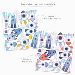 Space Rocket Wall Decals - Watercolour Night Time Nursery Decor Stickers - thumbnail 2