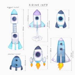 Space Rocket Wall Decals - Watercolour Night Time Nursery Decor Stickers - thumbnail 3