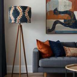 Luxury Linwood Velvet Helter Skelter Drum Lampshade in Blue & Orange - thumbnail 2
