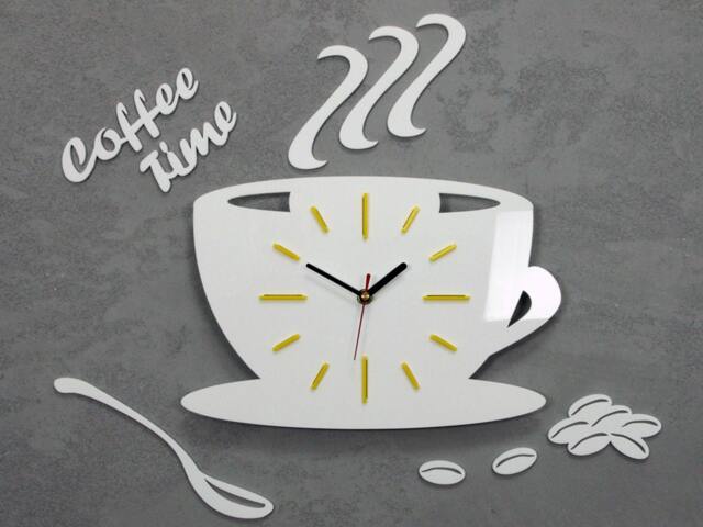 Clock To Kitchen Wall Clock Coffe Time Modern Gift Decoration Cup Yellow Decor Large Wall Decal Stickers - image 1